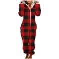 thumbnail image 3 of YOIAVAIOY Womens Winter Fleece Jumpsuits Fuzzy Sherpa Hooded One Piece Plaid Flannel Sleepwear Warm Winter Loungewear RedM, 3 of 8