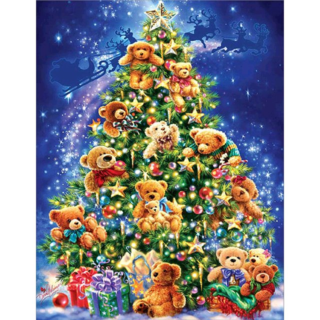 Cuadros Decorativos (DB2213) 5D taladro completo redondo diamante pintura árbol de Navidad punto de cruz decoración del hogar 30x40cm Tmvgtek embutido en tela