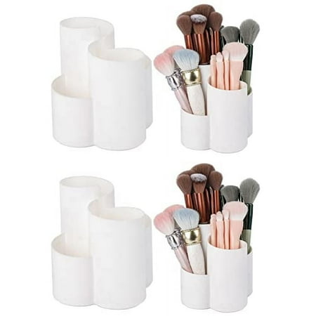 Yesesion 4 Pack Plastic Makeup Brush Holder for Desk, Round Cosmetics Brushes Organizer with 4 Compartment, Storage Cup for Lipsticks, Pencils, Marker Pens in Vanity, Bathroom, Dresser (White)