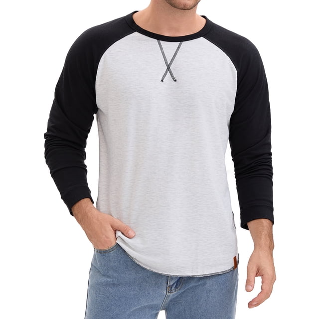 Camisetas de manga larga para hombres, camiseta casual de color bloque, raglán, 2XL, negro y blanco