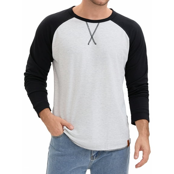 Men's Long Sleeve Tops Color Block Casual Raglan T-Shirt M Black White