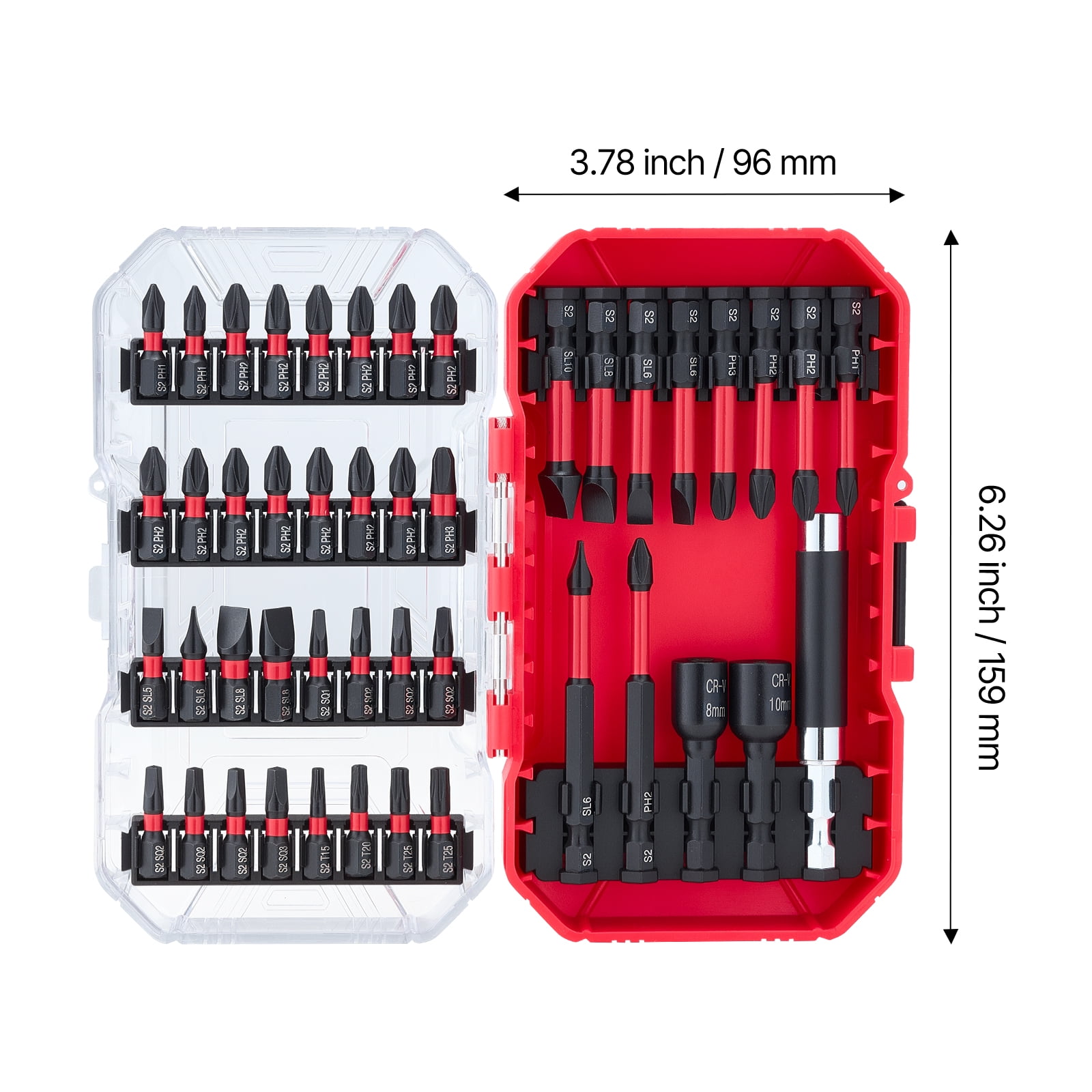 KFFKFF 45-Piece Screwdriver Bit Set with Magnetic Tips, Includes Phillips, Slotted, Square, Torx Bits, Hex Nut Sockets, Extension Rod, Transparent Storage Case, Durable S2 Alloy Steel