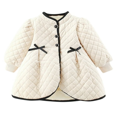 

Aompmsdx Baby Girls Bow Tie Autumn Long Sleeve Warm Thick Padded Jacket Coat Cardigan Clothesdress