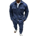 thumbnail image 2 of Stamzod Mens Outfits Fashion Long Sleeve Button Down Shirts and Drawstring Waist Pants Men 2 Piece Lounge Outfits Plus Size Sweatsuits for Men on Clearance, 2 of 6