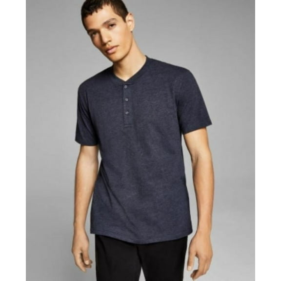 And Now This Men's Short Sleeve Henley T-Shirt in Navy-Large