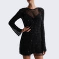 thumbnail image 5 of RYDCOT Long Sleeve Mini Dress for Women Sheer Mesh 2 Piece Skirt Set Crew Neck See Through Fashion Clubwear Black, 5 of 6
