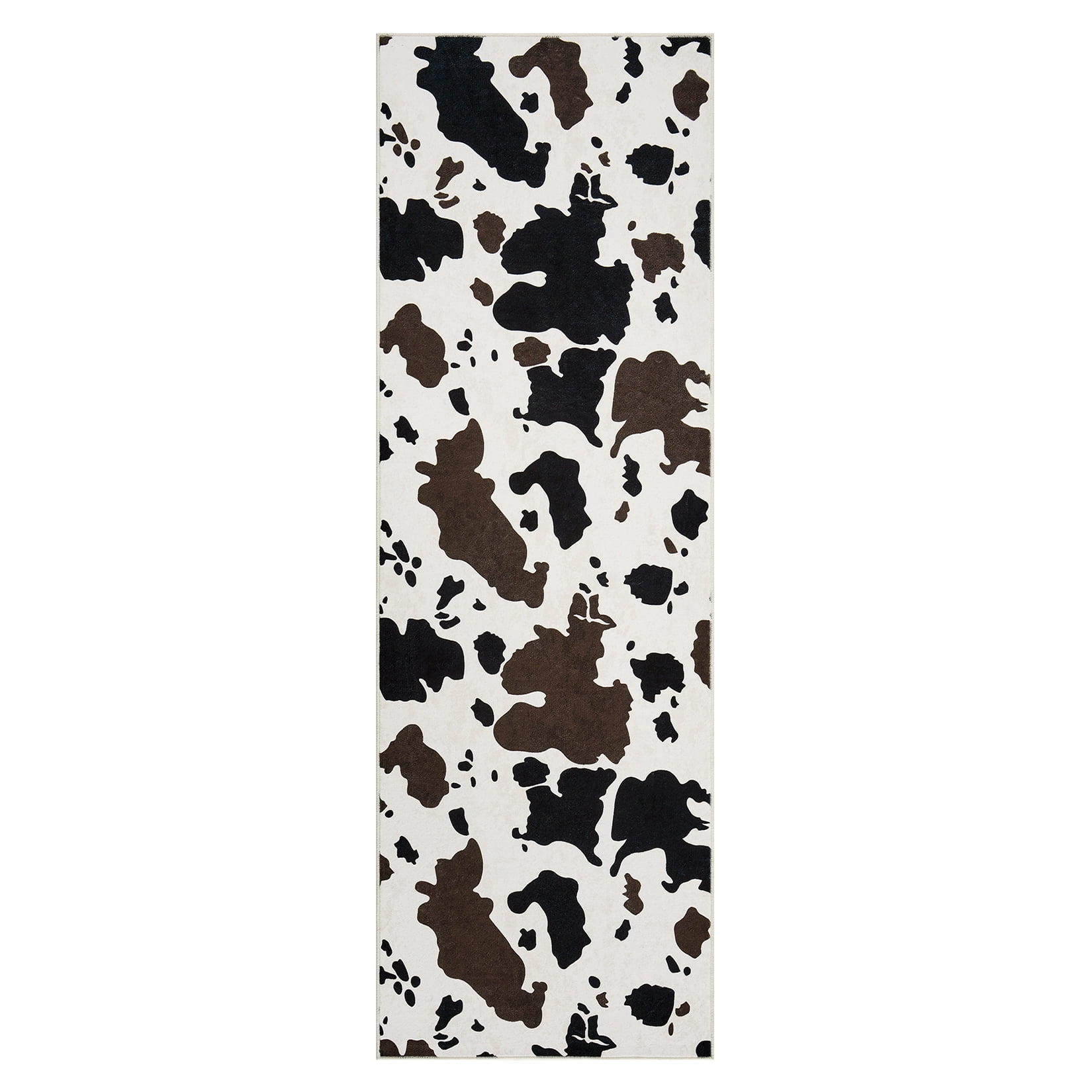 Tzou Cow Print Runner Rugs 2' x 6' – Modern Washable Low Pile Throw Rug with Non-Slip Backing, Stain-Resistant Soft Floor Carpet for Living Room, Bedroom, Kitchen (Machine Washable)
