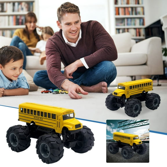 Diecast Model Toy School Bus Big Wheel Truck Educational Learning Vehicle for Kids Collectible Play Car