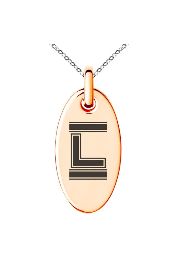 Stainless Steel Letter L Initial Empire Monogram Engraved Small Oval Charm Pendant Necklace