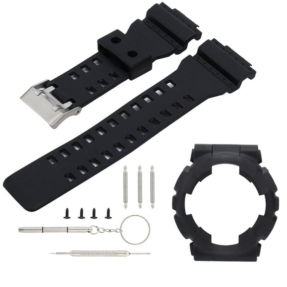 BIMZUC Silicone Watch Strap Replacement Wristband with Protective Watch Case, Compatible with Casio G-Shock GA110 and GA100 Series, Adjustable 5.2 inches / 13.3 cm to 3.7 inches / 9.5 cm, Black
