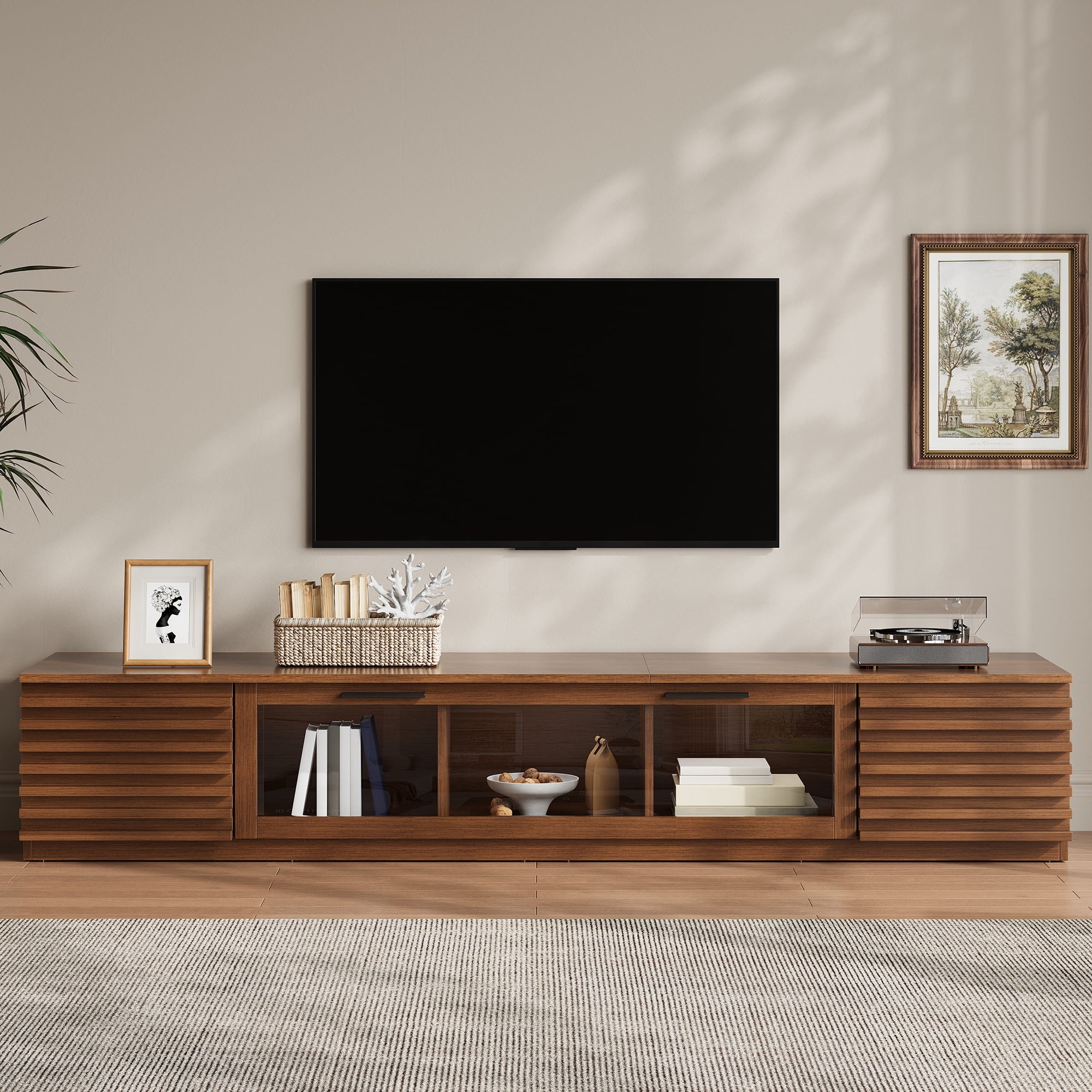 TV Stand for TVs up to 80 Inch, Entertainment Center with LED Lights & Glass Door, Media Console with App-Controlled RGB Lighting for Living Room