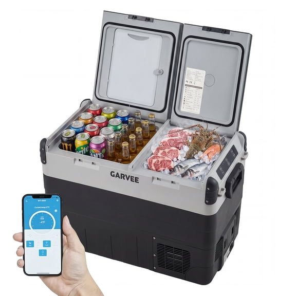 53QT (50L) Dual Zone 12/24V Portable Car Refrigerator Freezer, Compressor Electric Cooler w/ APP Control, -4°F to 68°F Fast Cooling for RV/Truck/Camping