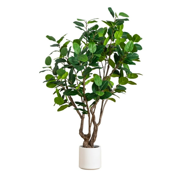 Nearly Natural 6ft. Artificial Audrey Ficus Leaf Tree in White Decorative Planter