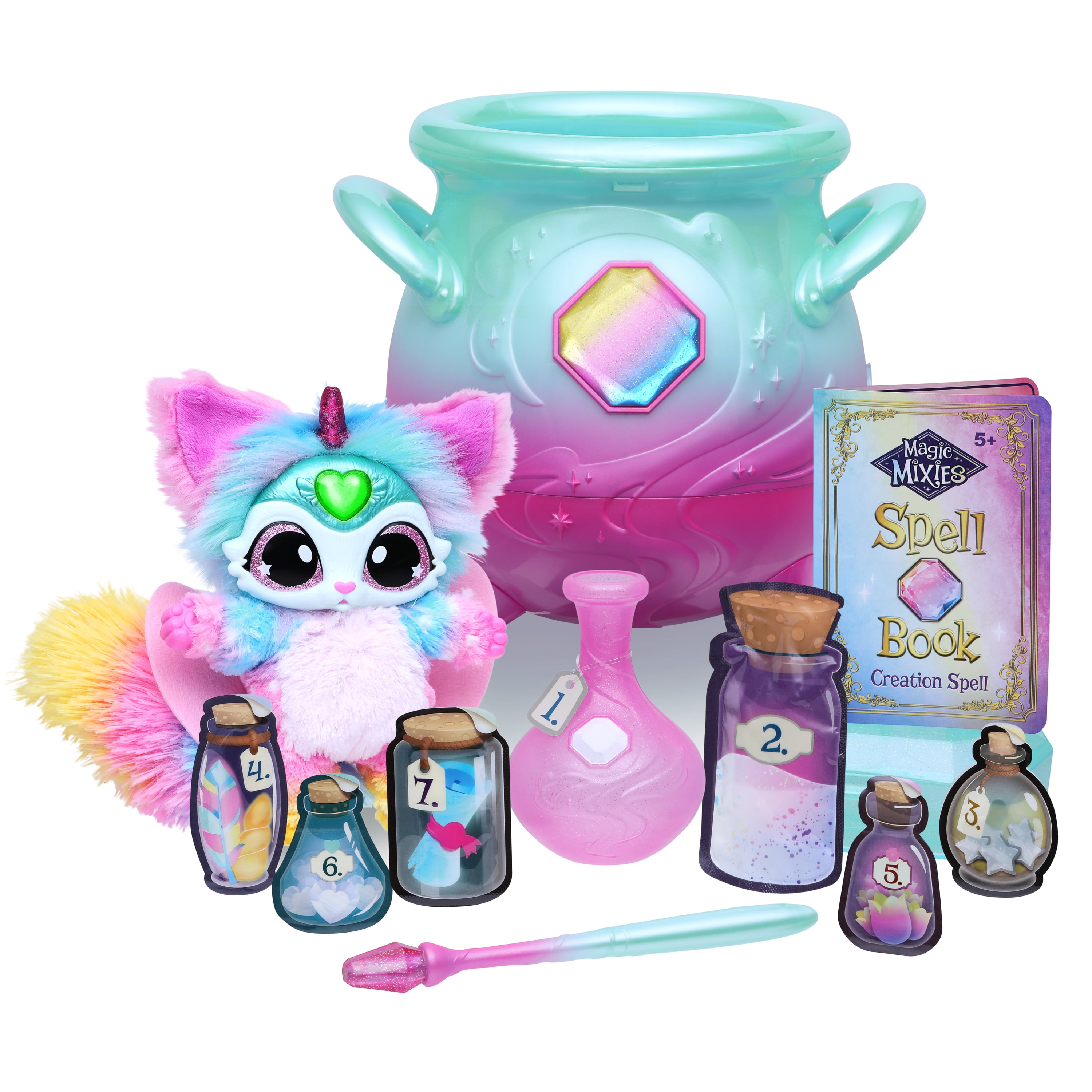 Magic Mixies Magical Misting Cauldron with Exclusive Interactive 8 inch Rainbow Plush Toy and 50+ Sounds and Reactions, Toys for Kids, Ages 5