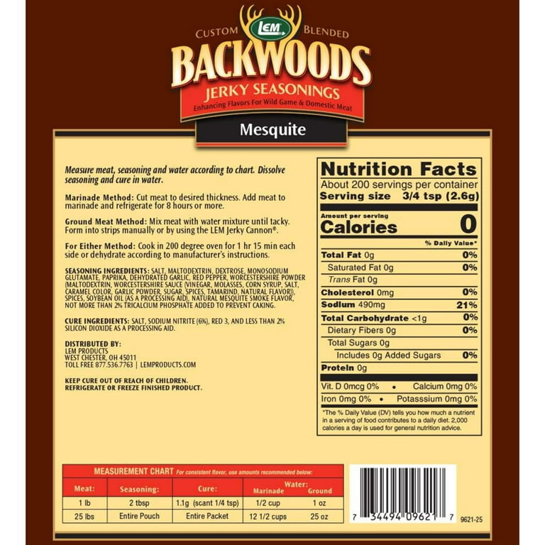 Backwoods 13 Oz Venison Bacon Seasoning Cure Packet Makes 25 Lbs of Meat  9137 