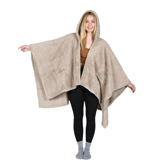 Catalonia Poncho Cape pour Femmes, Manteau Cape Sherpa, Couverture Portable à Capuche Douillette, Idée-Cadeau pour Maman et Adolescentes