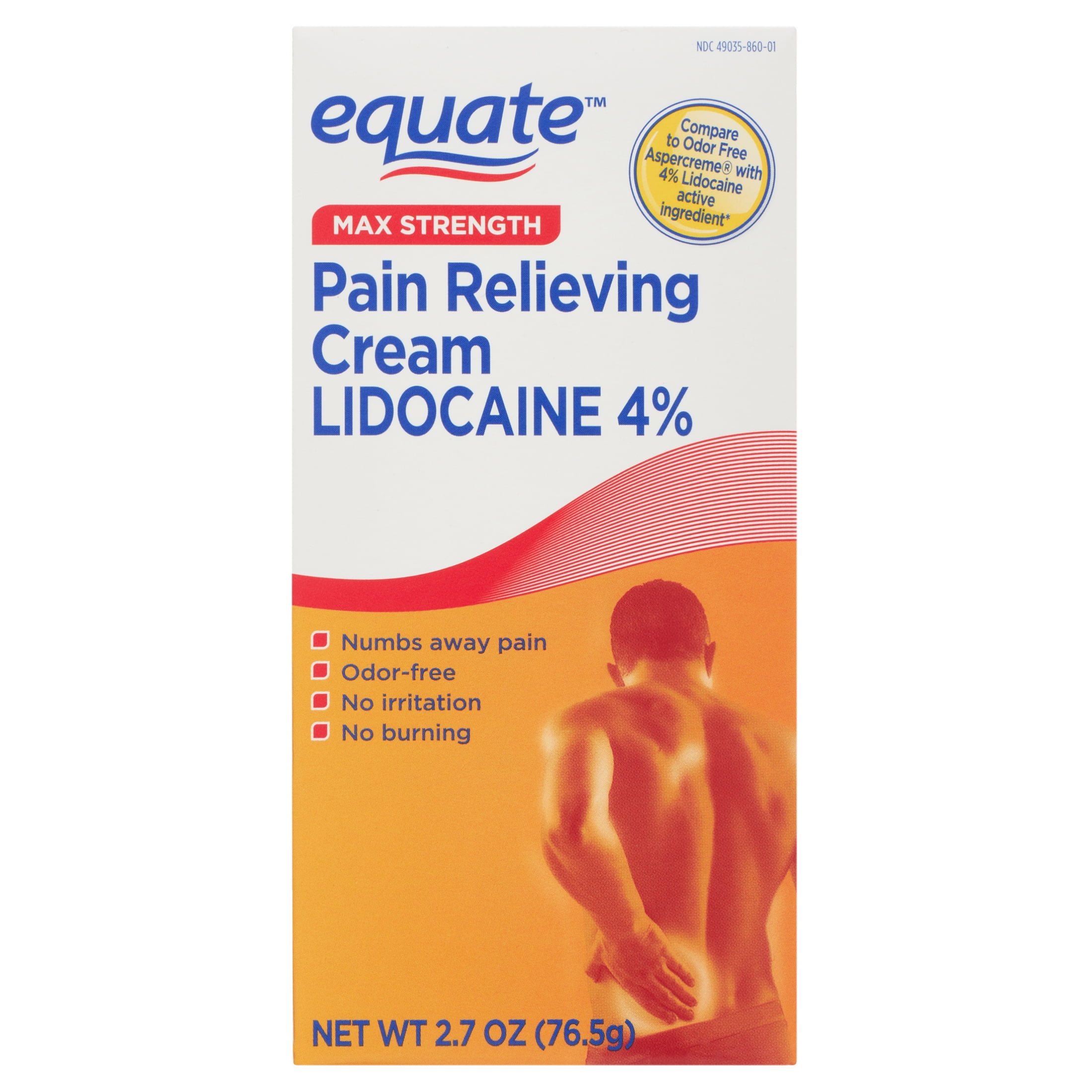 Equate Max Strength Lidocaine Pain Relieving Cream, 2.7 oz