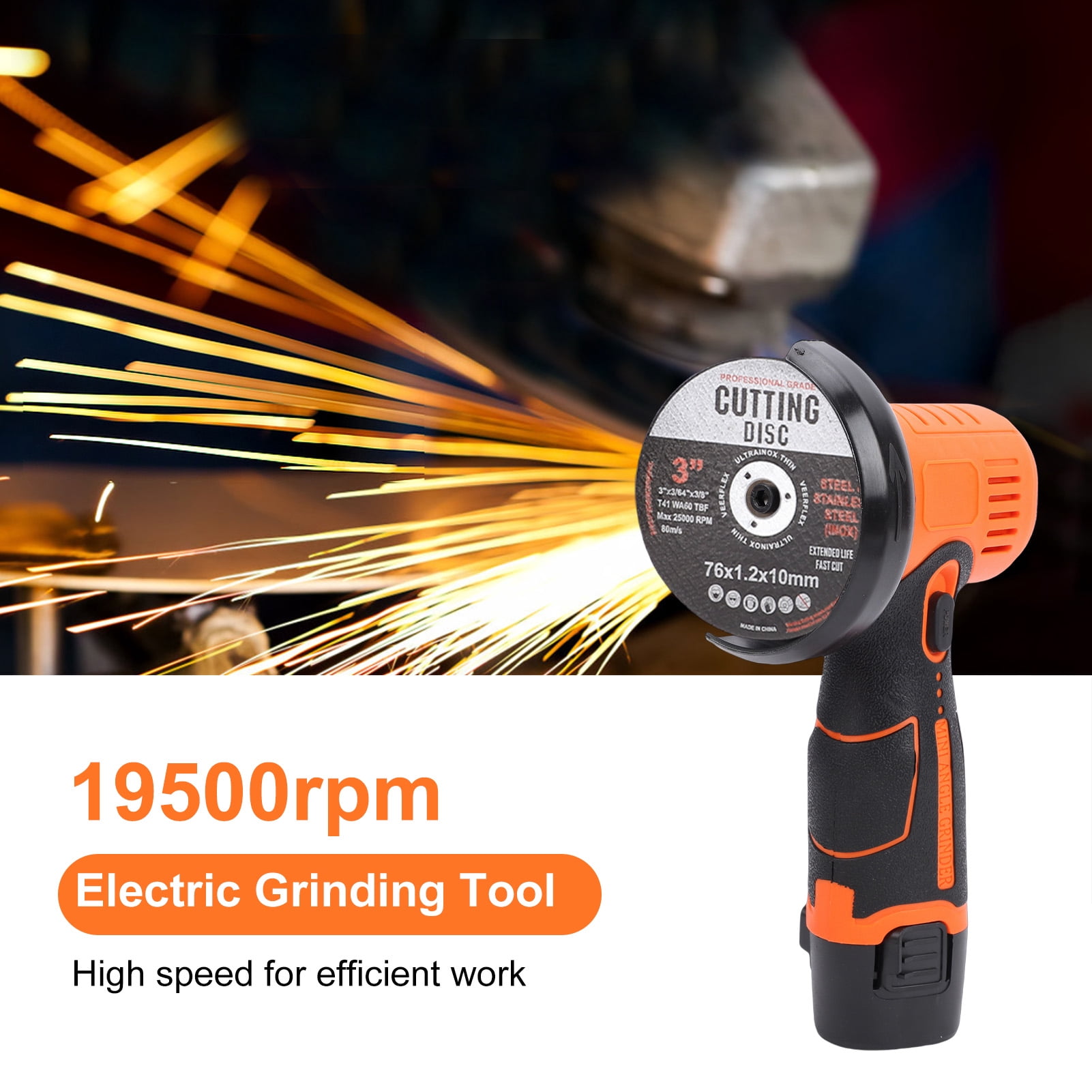 Mixfeer 12V Cordless Angle Grinder Kit, 19500rpm Mini Electric Angle Grinding Tool with 2pcs 1500mAh Batteries and case for Cutting, Polishing, Grinding, Rust Removal