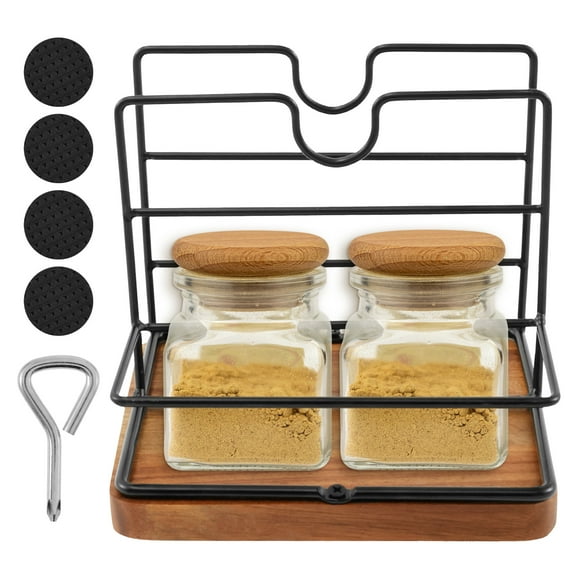 Napkin Holder Metal Napkin Holder with Salt and Pepper Shakers Caddy Modern Napkin Dispenser for Table Kitchen Countertop, Not Including Salt and Pepper Shakers (Middle Wooden)