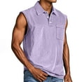 thumbnail image 2 of WTOBBY Men's Summer Solid Color Sports Pocket Buttons Lapel Vest Casual Sleeveless Quick-Drying Lightweight For Outdoor Activities Polo Style Running Comfort Fitness Wear,Purple M, 2 of 4