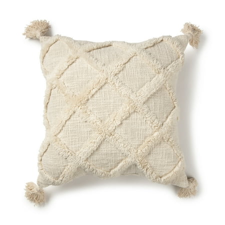 Better Homes & Gardens Tufted Trellis Decorative Square Throw Pillow, 20" x 20", Natural, Single Pillow