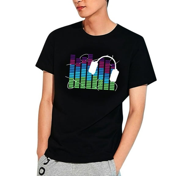 outfmvch t shirts for men party disco dj sound activated ledlight up and down flashing glowing t shirt womens tops black