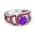 thumbnail image 3 of Diamond-Capitals 2.50 Carat Round Cut Amethyst & Red Ruby Gemstone Elegant Wedding Ring for Women Solid 18K White Gold Size 10, 3 of 8
