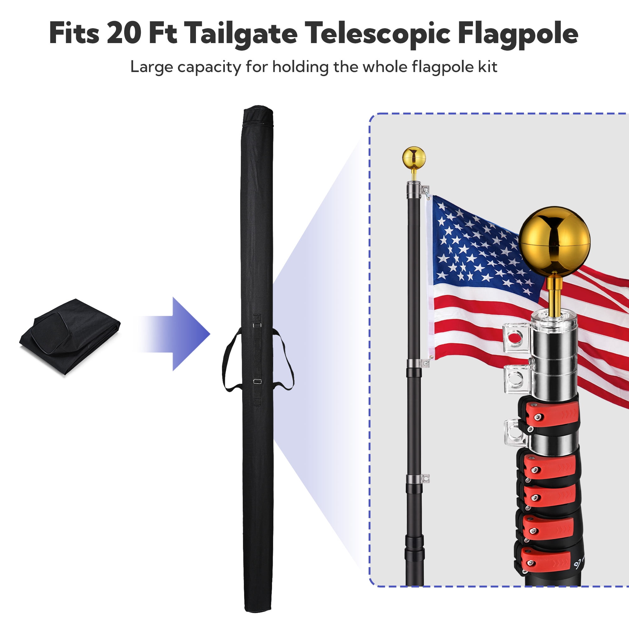Yescom 61" Flag Pole Carrying Bag Storage for 20 Ft Tailgate Telescopic Flagpole