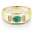 thumbnail image 2 of Gem Stone King Men's 18K Yellow Gold Plated Silver Green Malachite and White Created Sapphire Ring (2.16 Cttw, Gemstone Birthstone, Oval 8X6MM,, Size 9), 2 of 3