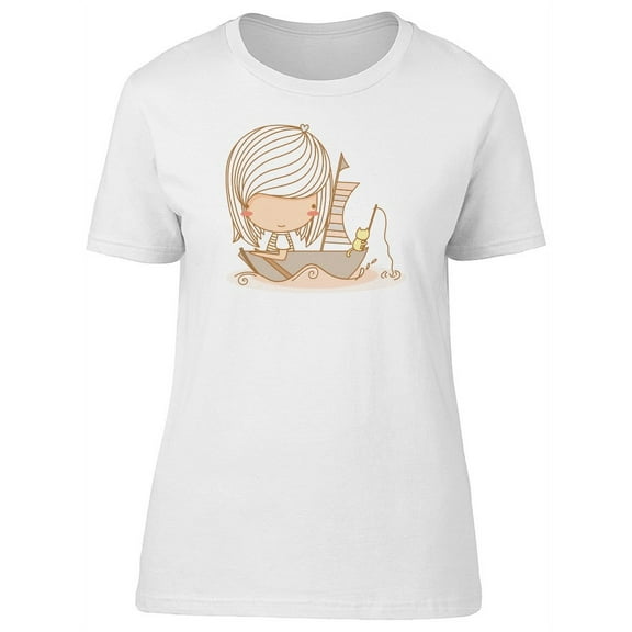 Cute Girl On A Boat With Cat Tee Women's -Image by Shutterstock