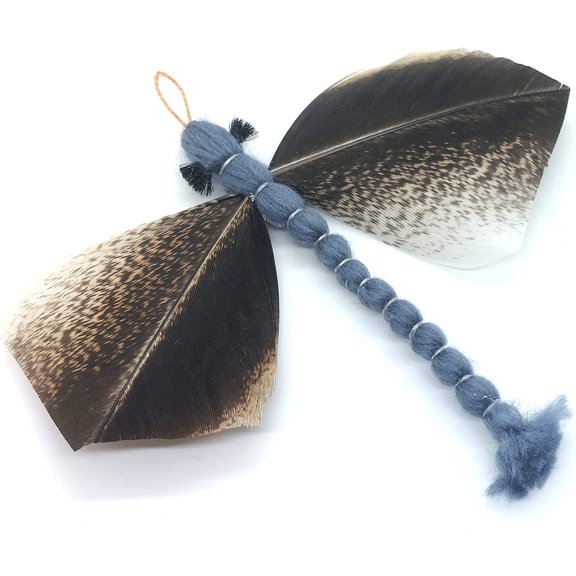 Kat Fly 3 Inch Handmade Cat Toy Teaser Wand Refill Turkey Dragonfly - Blue with Feathers Natural Material Toy