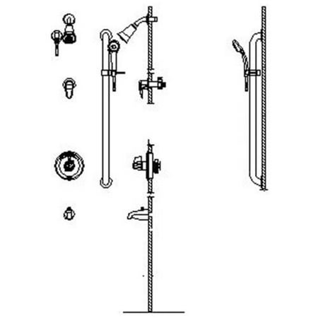 Delta T13H983-05 Commercial Bath and Shower Trim with H2OKinetic Single Function Shower Head 24" Grab / Slide Bar, Chrome