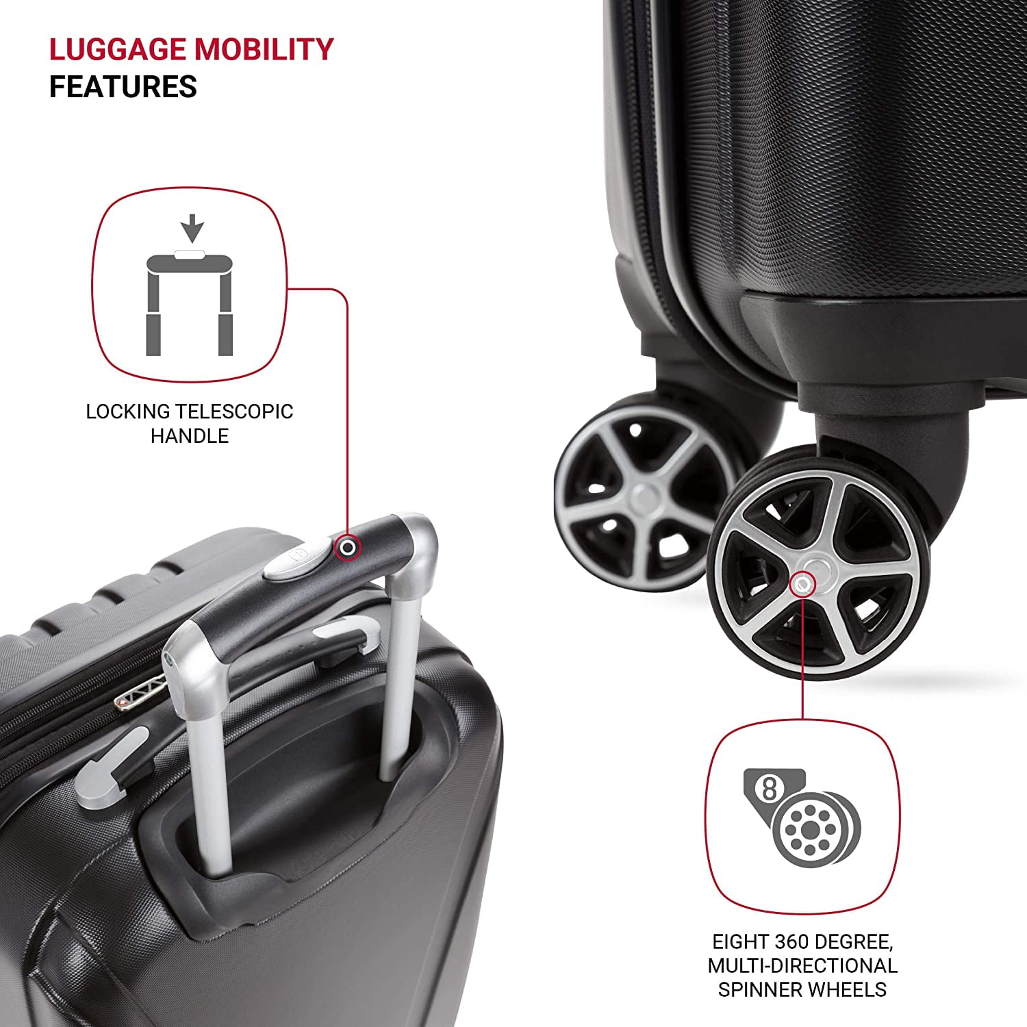 SwissGear Hardside Expandable Luggage with Spinner Wheels, Black, Checked-Medium 23-Inch