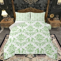 Homewish Women Fashion Damask Queen Comforter Set, Western Bohemian Style Bedding Sets, Green Mandala Floral Reversible Bedding Comforter Set, Breathable Home Decor, 3pcs