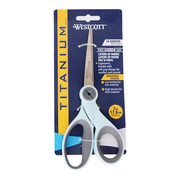 Westcott 7" Titanium Bonded Sewing Scissors, Adjustable Glide, Micro-Tip, Light Blue, 1-Count
