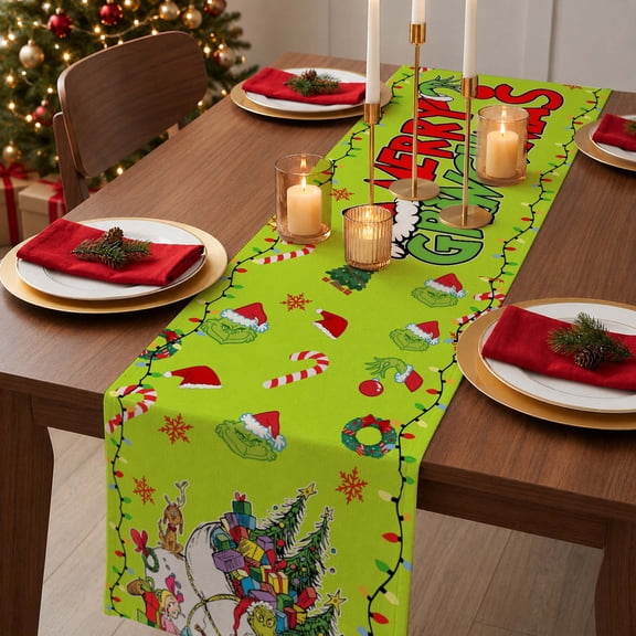 Merry Christmas Table Runner, Holiday Kitchen Dining Table Decoration for Indoor Outdoor,Christmas Runner for Table Home Party Decor