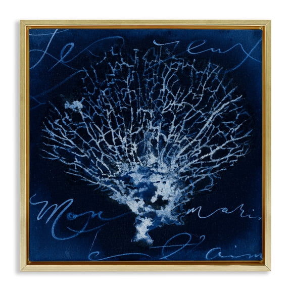 Stupell Industries Vintage Marine Life Coastal Painting Gold Floater Framed Canvas Art Print Wall Art, 18 x 18