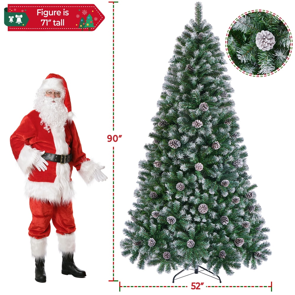 Alden Design 7.5ft Pre-lit Frosted Artificial Christmas Tree with Pinecones, Green