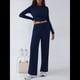 thumbnail image 4 of Conjunto Deportivo Y2K de Dos Piezas para Mujer, con Larga, Top Ajustado y Pantalones Anchos, Ideal para y Otoño Azul Oscuro L, 4 of 8