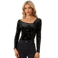 thumbnail image 1 of Camiseta de Terciopelo con Estrellas para Mujer de Manga Larga Sexy para Fiesta Negro L, 1 of 6