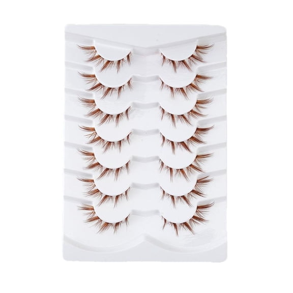 7 Pairs Fox Style False Eyelashes Brown Hand-Woven Feathery Lashes Reusable Lightweight For Daily And Party Makeup