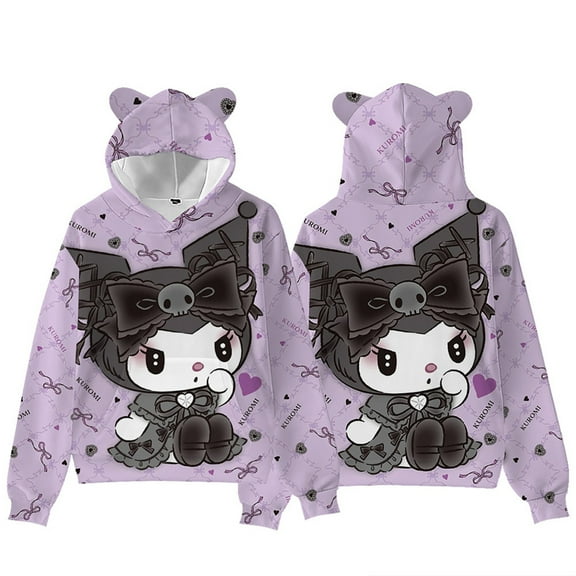 Roffatide Kuromi 3D Graphic Print Hoodie Sweatshirt Womens Cartoon Long Sleeve Pullover Kawaii Cat Ears Hooded Sweater, S