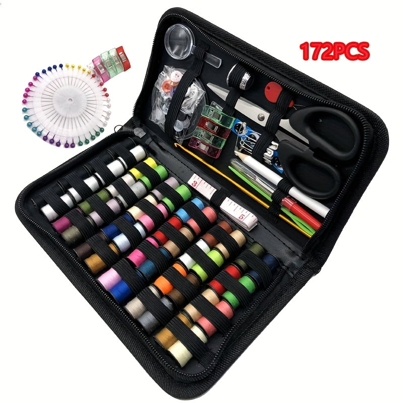 1 Pcs Sewing kit, handmade sewing kit, with color-coded threads, needles, scissors, portable sewing machine-style box, suitable for home use, travel, and emergency repairs