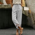 thumbnail image 3 of Flowy Pants for Women Casual High Waisted Wide Leg Loose Pant Plus Size Drawstring Split Hem Business Trousers with Pockets, 3 of 6