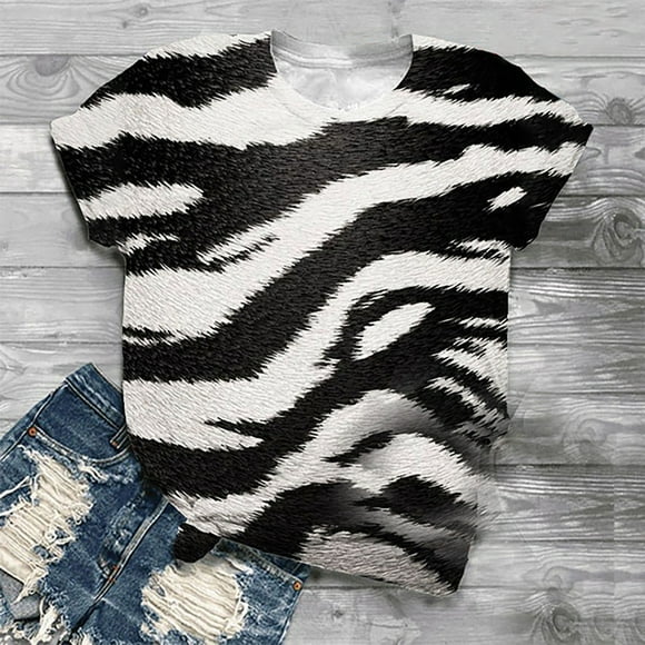 EGNMCR T Shirts for Women Women's Fashion Cute Leopard Print Pullover Casual Bottom Shirt Top