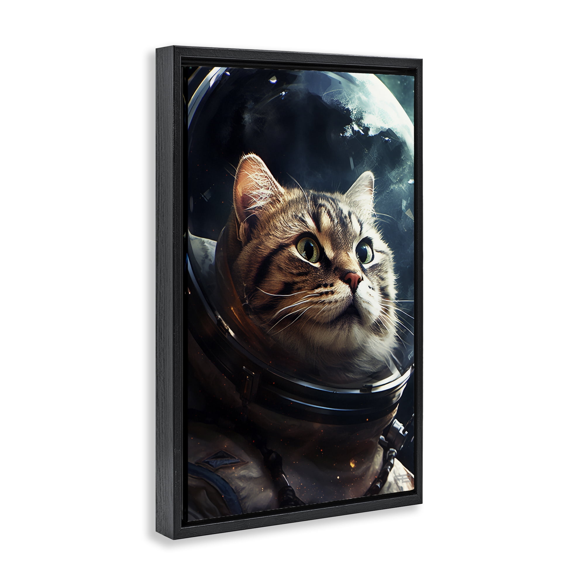Stupell Industries Amazed Astronaut Cat Animals & Insects Painting Black Floater Framed Canvas Art Print Wall Art, 17 x 25