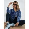 thumbnail image 6 of Women'S Long Oversized Denim Jacket Boyfriend Ripped Distressed Jean Jackets Coat Dark Blue L, 6 of 9