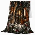 thumbnail image 2 of Woodland Wildlife Winter Forest Scene, Rustic Farmhouse Horse Scene, Warm Flannel Blanket for Ranch House and Living Room, Horse Lovers Housewarming Gift, Rustic Home Decor, 2 of 9