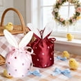 thumbnail image 1 of Bolsillo bolsillo para bolsa de regalo con cordón de oreja de conejo de Pascua • Bolsillo de corazón de satén • Organizador decorativo adorable para guardar regalos para fiestas navideñas, 1 of 6