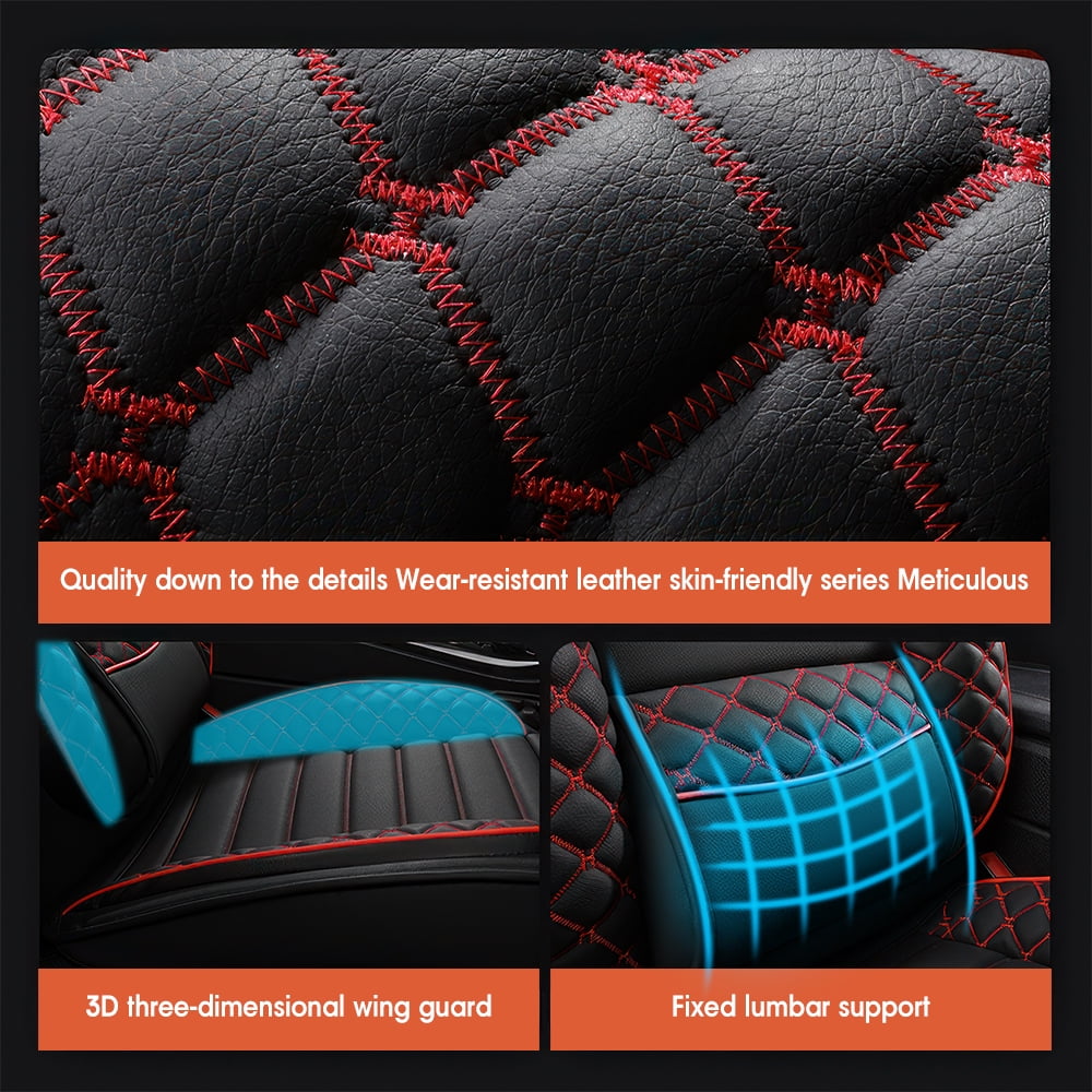 PEPWELL 5Pack Nappa Leather Full Set Car Seat Covers, Universal Fit for Cars/SUV/Sedans, Waterproof Breathable 3D Luxury Design with Airbag Compatibility
